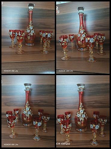 Qab-qacaq və mətbəx ləvazimatları: Qırmızı-şəffaf rəng çalarlarında bədii şüşə likör dəsti - Tərkib: 1 — 1