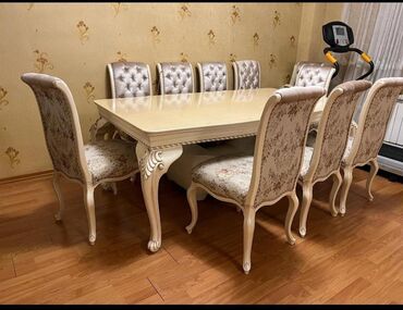 Комплекты столов и стульев: Для гостиной, Б/у, Раскладной, Прямоугольный стол, 10 стульев