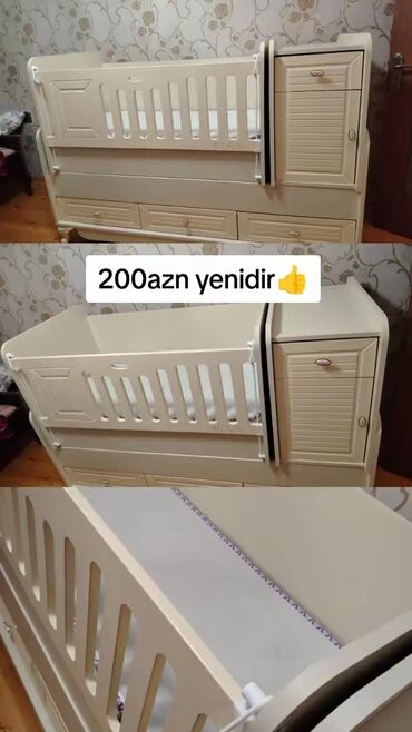 uşaq aboyu: Körpə beşiyi və komodlu çarpayı dəsti - Rəng: krem/ivory - Material