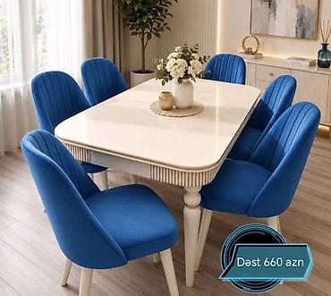 Yemək otağı dəsti – 1 masa + 6 stul - Rəng: krem (masa) və parlaq