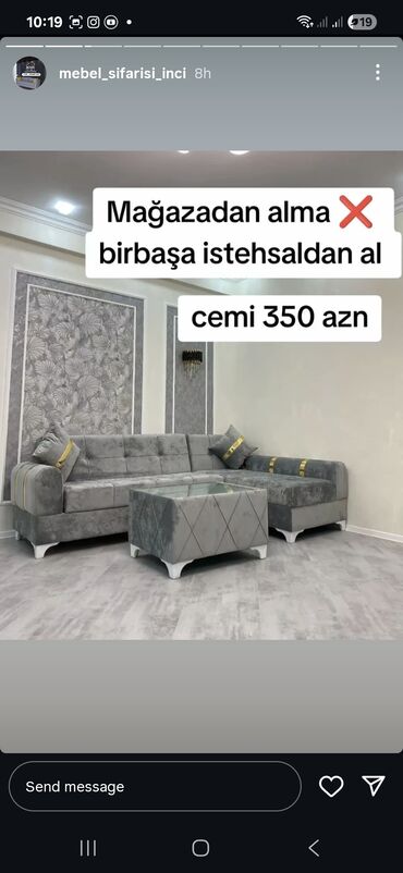 stol uzlukleri: Künc divan, Qonaq otağı üçün, Açılmayan