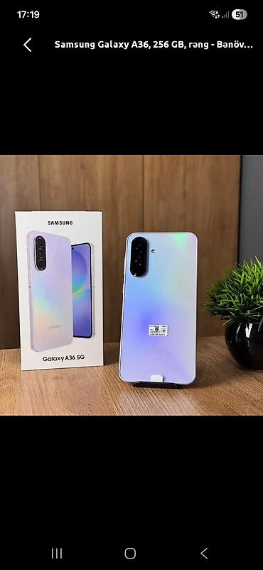 tablet mini 6: Samsung Galaxy A36, 256 GB, rəng - Bənövşəyi, Barmaq izi, Face ID, Sənədlərlə — 1