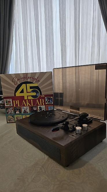 cd player: Vinil pikap – taxta görkəmli, qapaqlı, daxili dinamikli — 3