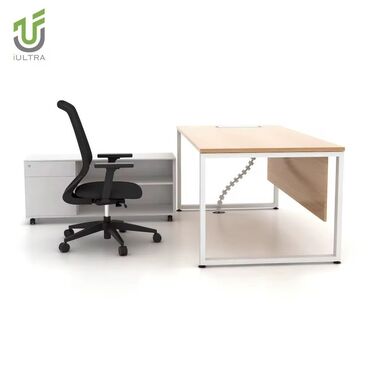 белый офисный стол: Müasir ofis iş masası və idarəçi kreslosu dəsti - Masa: Minimalist