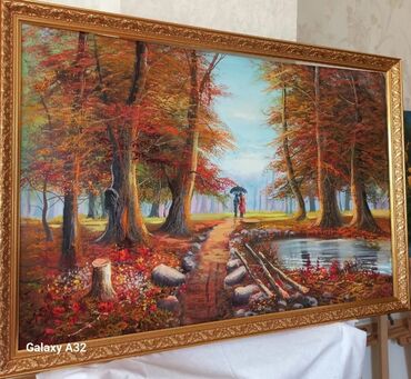 Şəkillər, tablolar: Əl işi yağlı boya tabloları - Mövzular: - Təbiət mənzərələri: çay — 9