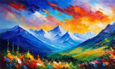 художественные картины маслом: Июльское утро в горах 2. Картина написана маслом на МДФ, 6мм
