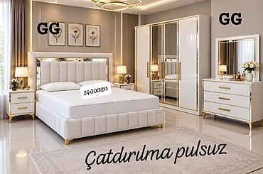 Lüks yataq otağı dəsti – modern qızılı detallarla Dəst tərkibi: -