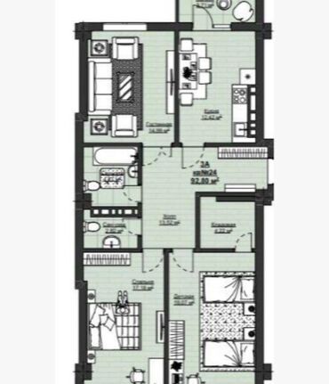 Продажа квартир: 3 комнаты, 92 м², Элитка, 2 этаж, ПСО (под самоотделку)
