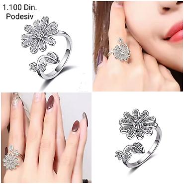 pandora second hand: Elegantni posrebreni podesivi prsten od hirurskog čelika sa žigom — 2