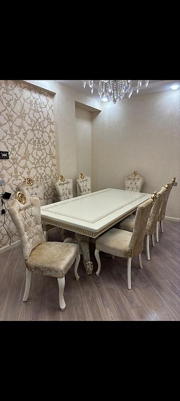 Qonaq otağı üçün, İşlənmiş, Dördbucaq masa, 8 stul
