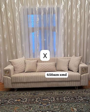 Divanlar: Bej rəngli, müasir dizaynlı divan - Yumşaq, məxməri toxumalı parça - — 1