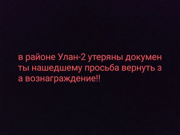 документ: Утеряны документы на имя Карымбаев Эламан права паспорт и тех паспорт