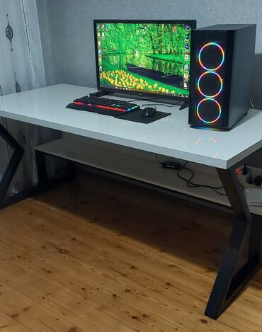 Sifarişlə kompyuter masaları: Düz masa, Polkalı, Siyirməsiz, Metal — 1