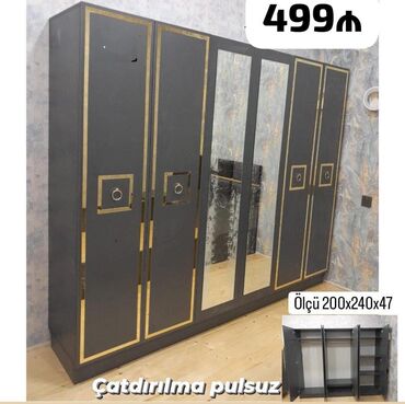 İkimərtəbəli uşaq çarpayıları: Yeni, 5 qapı Düz dolab, Qarderob, paltar dolabı