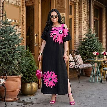 льняные: Повседневное платье, Лето, Длинная модель, Лен, Прямое, 3XL, 4XL, 5XL — 2