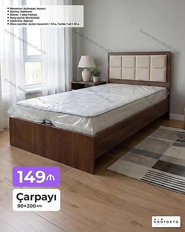 Çarpayı – 90×200 sm - Korpus: taxta teksturalı, başlıqda yumşaq
