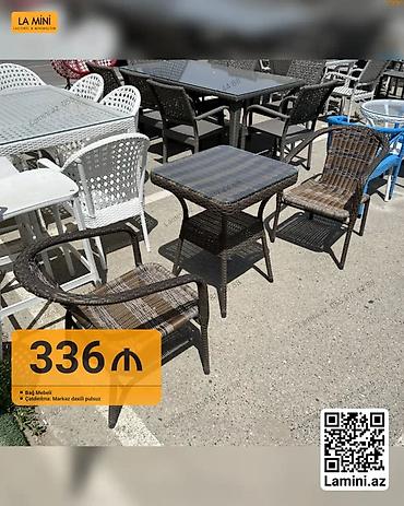 Ev və bağ: Bağ mebeli dəsti – 1 kvadrat formalı şüşə üstlü masa və 2 ədəd rahat — 1