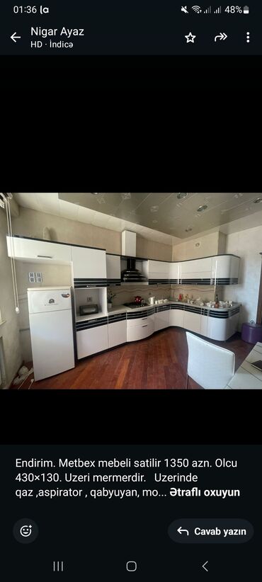 Qonaq otağı dəstləri: Endirim. Metbex mebeli satilir 1350 azn. Olcu 430×130. Uzeri