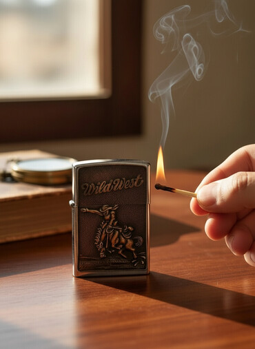 Qəlyan, vayp və aksesuarları: Zippo benzinli alışqan – Wild West temalı - Brend: Zippo (Bradford — 2