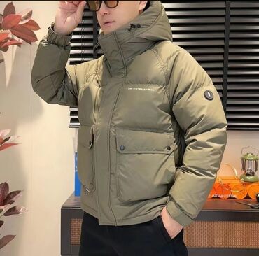 пуховики больших размеров: Мужская зимняя пуховая куртка, цвет хаки. - Теплый объемный пуховой