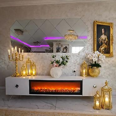 TV komoda sa ugrađenim električnim kaminom i LED ambijentalnim — 6