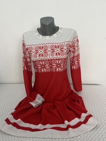 haljinice za leto: M (EU 38), bоја - Crvena, Dugih rukava
