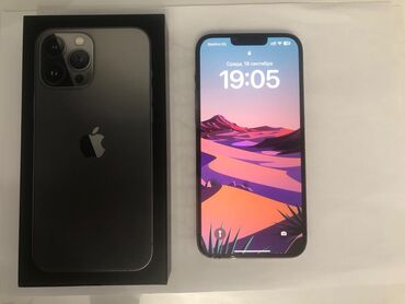 телефон айф: IPhone 13 Pro Max, Б/у, 256 ГБ, Graphite, Защитное стекло, Чехол, Кабель, 86 %