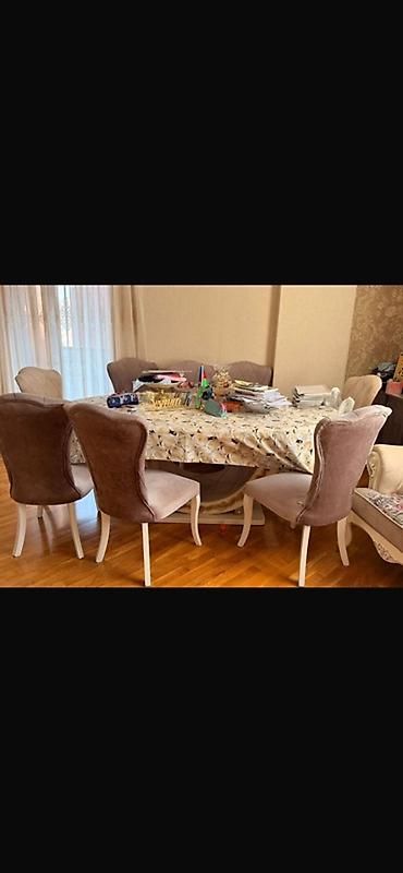 Yemək otağı dəsti - Masa: Oval formalı, ağ rəngli dekorativ