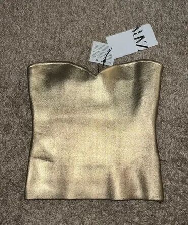 бюстгальтеры push up: Qızılı strapless korset top Zara crop 34 ölçü etiketi ilə ✨ Zaranın