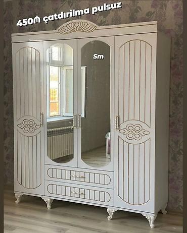 Yeni, 4 qapılı, Güzgülü, Ağ, Açılan, Düz dolab