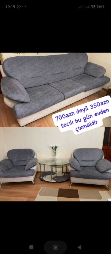 sumqayıtda mebel mağazaları: AYNUR 💃💢350əzn şok 💢 Divan 2 kreslo 3 hisse shushe masa ( yan 2