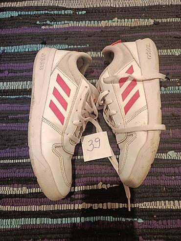 perla sandale: Adidas patike – model sa tri pruge u roze boji. Bele kožne/gumene — 1