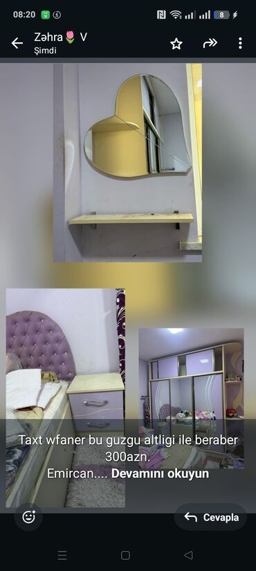 Çarpayılar: Taxt wfaner bu guzgu altligi ile beraber 300azn.
Emircan.
Zəhra🌷1032d
