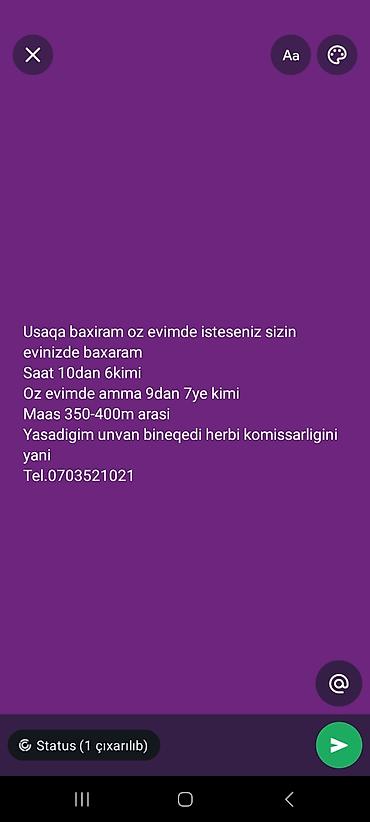 dayə iş: Uşaq baxımı xidməti - Uşağa öz evimdə və ya istəsəniz sizin evinizdə — 1