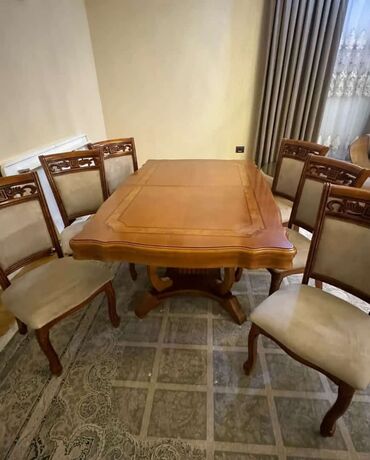 nerjaveka stol: Qonaq otağı üçün, İşlənmiş, Dördbucaq masa, 6 stul