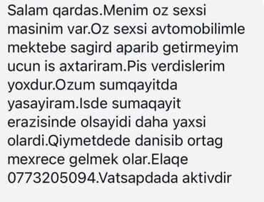 karqo sirketleri vakansiya: Şəxsi avtomobili ilə məktəbli şagirdlərin daşınması üçün sürücü