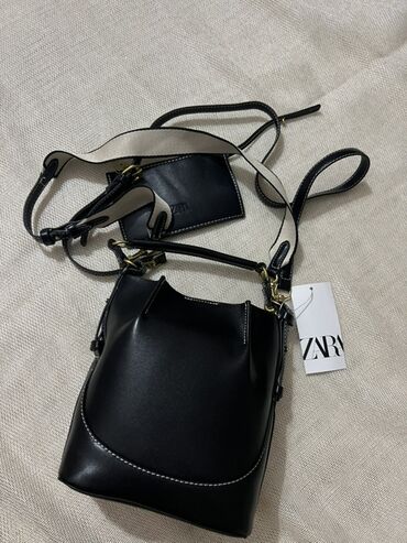 косметичка сумка: Сумка-ведро ZARA, черная - Форма: bucket bag с полукруглым дном и at lalafo.kg косметичка сумка: Сумка-ведро ZARA, черная - Форма: bucket bag с полукруглым дном и