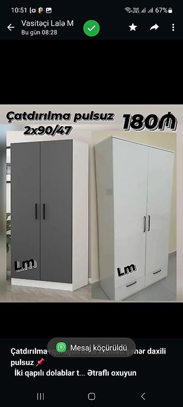 mebel skaf: *Çatdırılma+quraşdırılma xidməti şəhər daxili pulsuz* 📌 *İki qapılı — 1