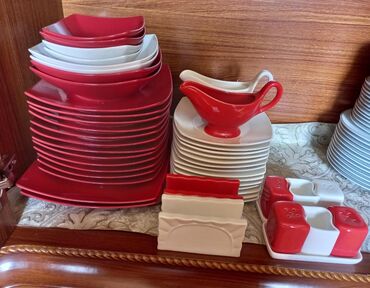 kasa aparatı: Обеденный набор, цвет - Красный, Стекло, 12 персон, Азербайджан