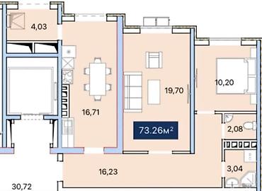отель бишкек: 2 комнаты, 73 м², Элитка, 4 этаж, ПСО (под самоотделку) — 2