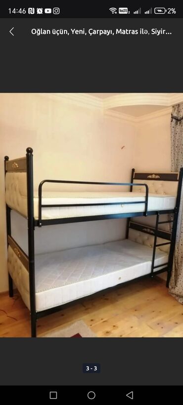 İkimərtəbəli uşaq çarpayıları: Oğlan və qız üçün, Yeni, Çarpayı, Matrassız, Siyirməsiz, Dəmir — 9