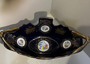 biskvit qablari: Məhsul: Bohemia/Česká istehsalı dekorativ porselen vaz/tray (kobalt) — 2