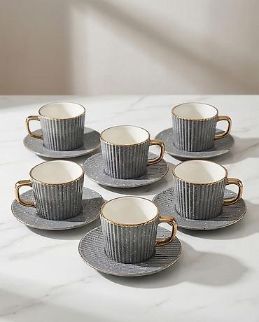 turk sekiller: Çay dəsti, rəng - Boz, 6 nəfərlik — 1