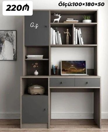 Ev üçün digər mebel: Masa və kitab rəfi dəsti - Ölçü: 100 × 180 × 50 sm (şəkildə