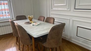 mebel stol stul: Qonaq otağı üçün, İşlənmiş, Dördbucaq masa, 6 stul