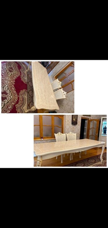 Mebel: Qonaq otağı üçün, İşlənmiş, Açılmayan, Dördbucaq masa, 8 stul, Azərbaycan