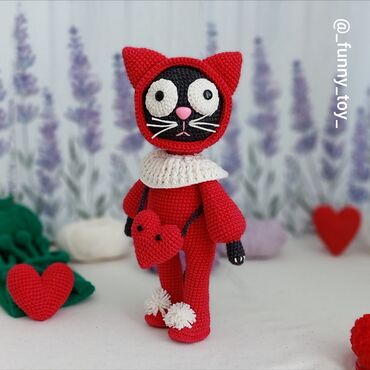 на пальчики для игр: Красный кот Игрушка вязаная крючком. Связана из полу хлопка. Высота