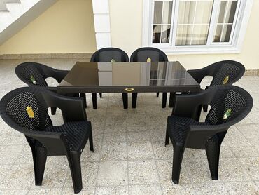 Садовая, уличная мебель: Новый, Прямоугольный стол, 6 стульев, Нераскладной, Со стульями, Плетеный, Турция