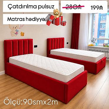 Uşaq/yeniyetmə üçün yumşaq başlıqlı çarpayı - Rəng: parlaq qırmızı -