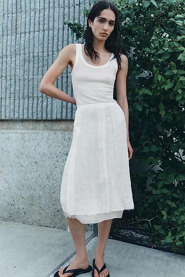 vodeni celulit: Zara lan suknja. Vel m. Po 40, duzina 72. Midi. 94% lan, 6% polyamide — 1